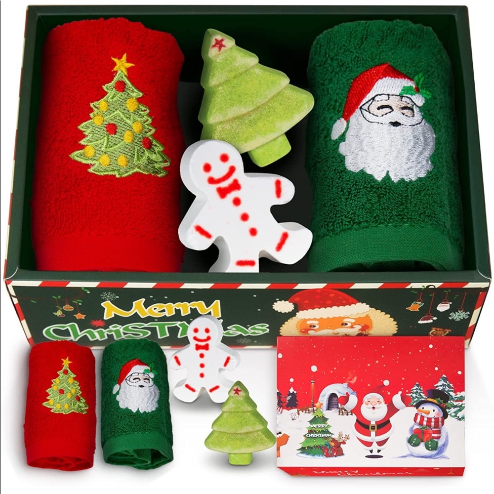 (2 pack) Christmas Hand Towels 12 x 18 inch & Bath Bombs Gift Set -100% Cotton - Picture 2 of 11